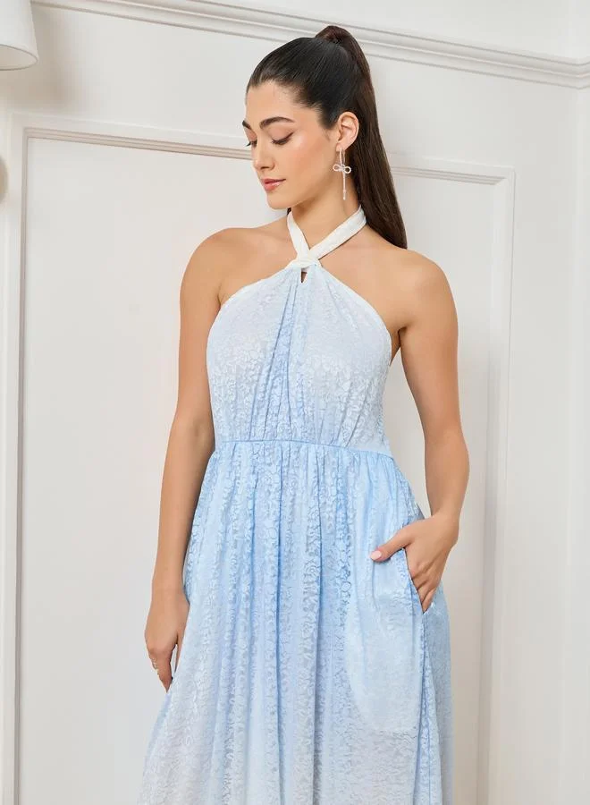 ستايلي فستان طويل دانتيل بلا أكمام وطبعة أومبري